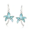 Ross-simons Larimar Palm Tree Drop Earrings In Sterling Silver In Blue