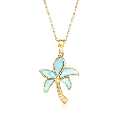 Ross-simons Larimar Palm Tree Pendant Necklace In 18kt Gold Over Sterling