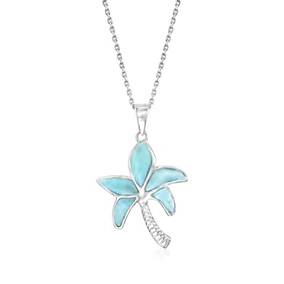 Ross-simons Larimar Palm Tree Pendant Necklace In Sterling Silver In Multi