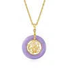Ross-simons Lavender Jade "good Fortune" Chinese Symbol Circle Pendant Necklace In 18kt Gold Over Sterling In Gold