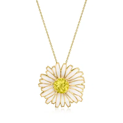 Ross-simons Lemon Quartz And White Enamel Daisy Pin/pendant Necklace In 18kt Gold Over Sterling In Multi