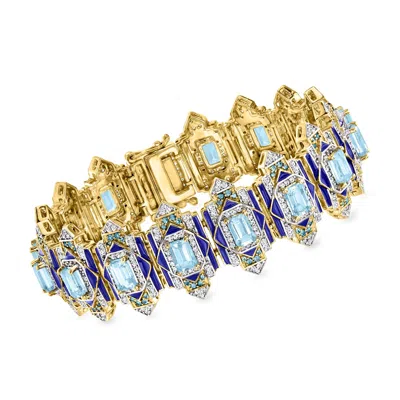 Ross-simons London And Sky Blue And White Topaz Bracelet With Blue Enamel In 18kt Gold Over Sterling In Multi