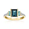 Ross-simons London And Swiss Blue Topaz Ring With Diamond Accents In 14kt Yellow Gold In Blue