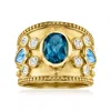 Ross-simons London Blue, Swiss Blue And White Topaz Ring In 18kt Gold Over Sterling In Blue