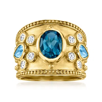 ROSS-SIMONS LONDON BLUE, SWISS BLUE AND WHITE TOPAZ RING IN 18KT GOLD OVER STERLING