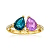 ROSS-SIMONS LONDON BLUE TOPAZ AND AMETHYST TOI ET MOI RING WITH . DIAMONDS IN 14KT YELLOW GOLD