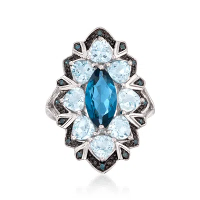 Ross-simons London Blue Topaz And Aquamarine Ring With Blue Diamonds In Sterling Silver