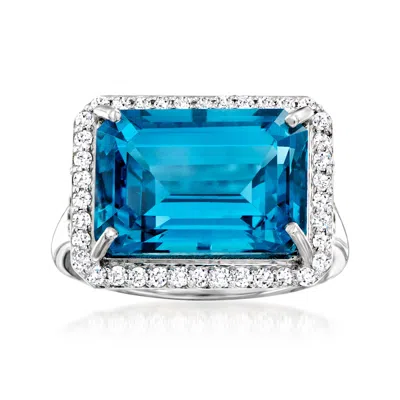 Ross-simons London Blue Topaz And . Lab-grown Diamond East-west Ring In Platinum In Metallic