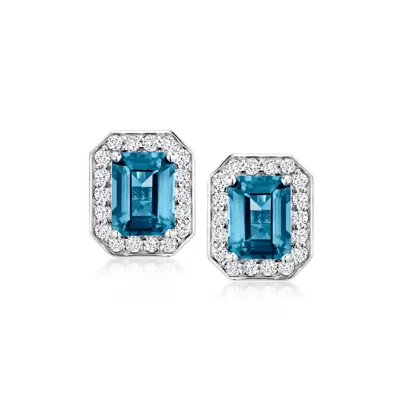 Ross-simons London Blue Topaz Earrings With . Lab-grown Diamonds In Sterling Silver
