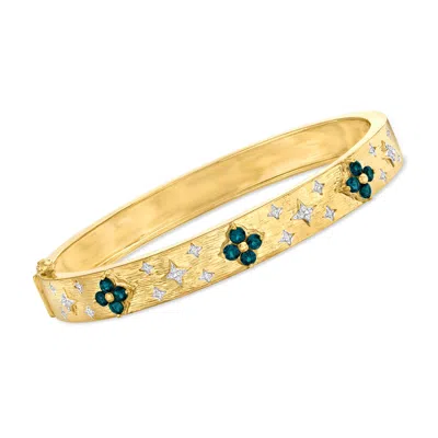 Ross-simons London Blue Topaz Floral Bangle Bracelet With . Diamonds In 18kt Gold Over Sterling In Multi