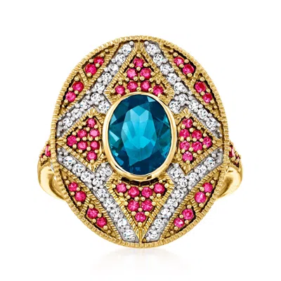 Ross-simons London Blue Topaz Ring With . Pink Sapphires And . Diamonds In 14kt Yellow Gold