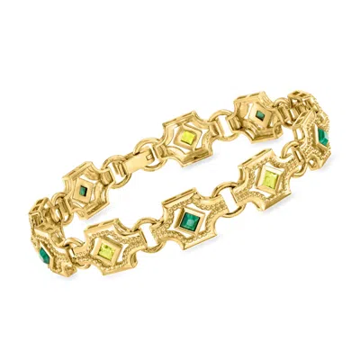 Ross-simons Malachite And Peridot Art Deco-style Bracelet In 18kt Gold Over Sterling In Multi