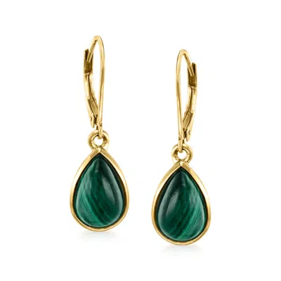 Ross-simons Malachite Drop Earrings In 18kt Gold Over Sterling In Green