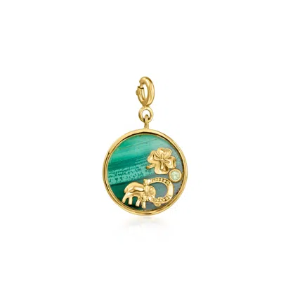 Ross-simons Malachite Good Luck Charm In 18kt Gold Over Sterling With Single Peridot In Green