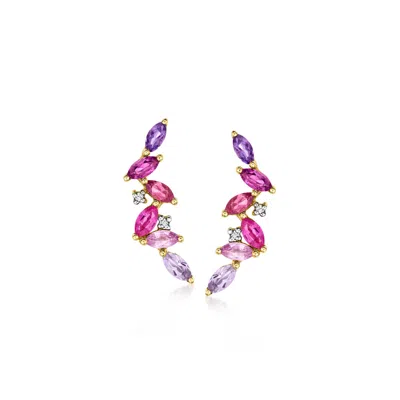 Ross-simons Marquise Multi-gemstone Earrings With Diamonds In 14kt Yellow Gold