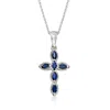 Ross-simons Marquise Sapphire Cross Pendant Necklace In Sterling Silver In Multi