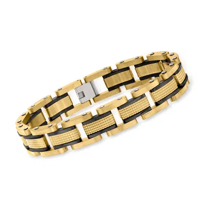 Ross-simons Men's 18kt Gold-plated Stainless Steel Link Bracelet In Multi