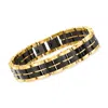 Ross-simons Men's Black And Yellow Stainless Steel Link Bracelet