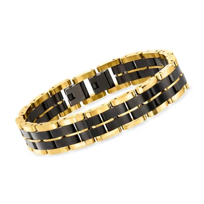 Ross-simons Men's Black And Yellow Stainless Steel Link Bracelet