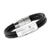 Ross-simons Men's Stainless Steel Cross Bracelet With Black Leather