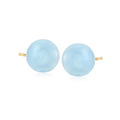Ross-simons Milky Aquamarine Stud Earrings In 14kt Yellow Gold In Blue