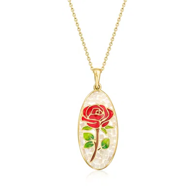Ross-simons Moonstone And Multicolored Enamel Rose Mosaic Pendant Necklace In 18kt Gold Over Sterling