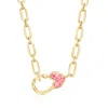 Ross-simons Moonstone And Pink Resin Inlay Heart Lobster Clasp Necklace In 18kt Gold Over Sterling In Multi