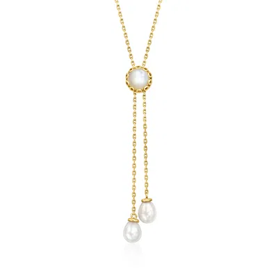 Ross-simons Mother-of-pearl And 8-8.5mm Cultured Pearl Lariat Necklace In 18kt Gold Over Sterling In Multi