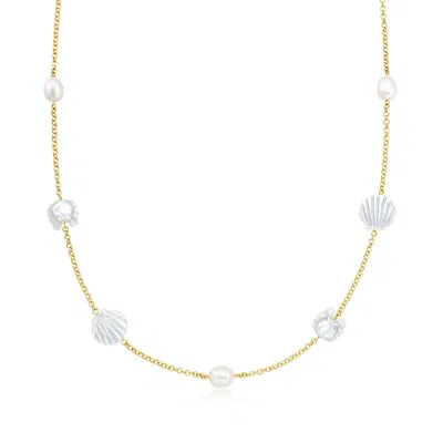 Ross-simons Mother-of-pearl And 8-8.5mm Cultured Pearl Sea Life Necklace In 18kt Gold Over Sterling In Purple