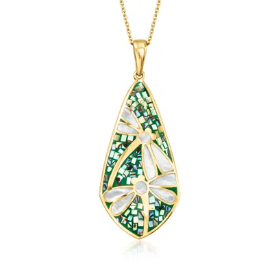 Ross-simons Mother-of-pearl And Abalone Shell Dragonfly Pendant Necklace In 18kt Gold Over Sterling In Multi