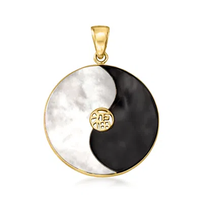 Ross-simons Mother-of-pearl And Black Agate Yin-yang Pendant In 14kt Yellow Gold In White