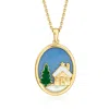 Ross-simons Mother-of-pearl And Blue Opal Winter Scene Pendant Necklace With Enamel In 18kt Gold Over Sterling In Gold