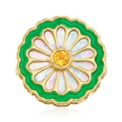 Ross-simons Mother-of-pearl And . Citrine Flower Ring With Green Enamel In 18kt Gold Over Sterling In Yellow