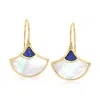 Ross-simons Mother-of-pearl And Lapis Fan Drop Earrings In 18kt Gold Over Sterling In Blue