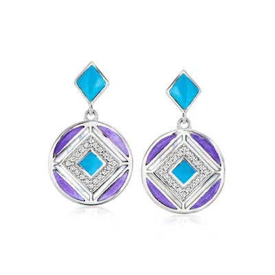 Ross-simons Mother-of-pearl And Multi-gemstone Disc Drop Earrings In Sterling Silver In Purple