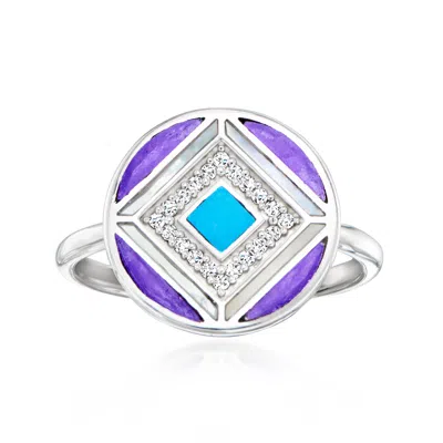 Ross-simons Mother-of-pearl And Multi-gemstone Disc Ring In Sterling Silver In Blue