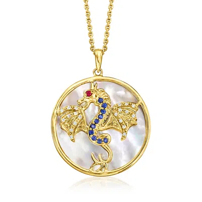 Ross-simons Mother-of-pearl And . Multi-gemstone Dragon Medallion Pendant Necklace With Diamond Accents In 18kt 
