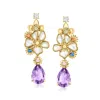 Ross-simons Mother-of-pearl And Multi-gemstone Flower Drop Earrings In 18kt Gold Over Sterling In Gold