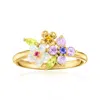 Ross-simons Mother-of-pearl And Multi-gemstone Flower Ring In 18kt Gold Over Sterling