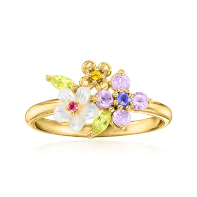 Ross-simons Mother-of-pearl And Multi-gemstone Flower Ring In 18kt Gold Over Sterling