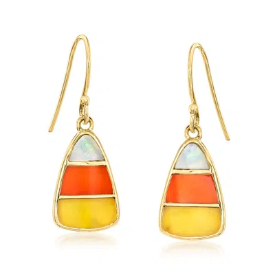 Ross-simons Mother-of-pearl And Multicolored Chalcedony Candy Corn Drop Earrings In 18kt Gold Over Sterling