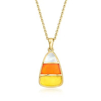 Ross-simons Mother-of-pearl And Multicolored Chalcedony Candy Corn Pendant Necklace In 18kt Gold Over Sterling