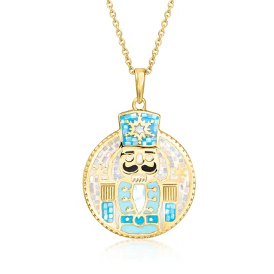 Ross-simons Mother-of-pearl And Multicolored Enamel Nutcracker Mosaic Pendant Necklace In 18kt Gold Over Sterlin