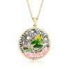 Ross-simons Mother-of-pearl And Multicolored Enamel Witch On Broom Mosaic Pendant Necklace In 18kt Gold Over Ste In Gold