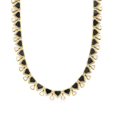 Ross-simons Mother-of-pearl And Onyx Necklace With White Topaz In 18kt Gold Over Sterling