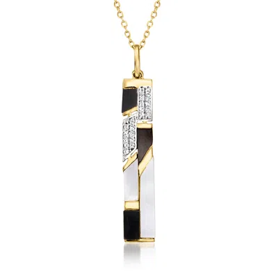 Ross-simons Mother-of Pearl And Onyx Pendant Necklace With . White Topaz In 18kt Yellow Gold Over Sterling In Multi