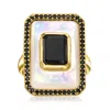 Ross-simons Mother-of-pearl And Onyx Ring With Black Spinel In 18kt Gold Over Sterling In Black