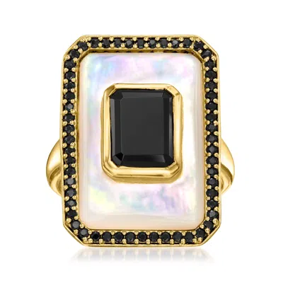 Ross-simons Mother-of-pearl And Onyx Ring With Black Spinel In 18kt Gold Over Sterling
