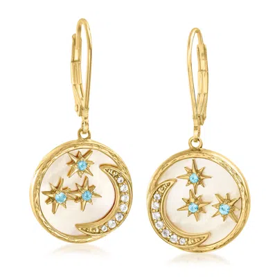 Ross-simons Mother-of-pearl And . White And Swiss Blue Topaz Moon And Stars Drop Earrings In 18kt Gold Over Ster