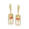 Ross-simons Mother-of-pearl And . White Topaz Cardinal Drop Earrings With Multicolored Enamel In 18kt Gold Over 